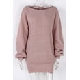 thumbnail image 4 of Boat Neck Long Sleeve Mini Sweater Dress - Stylish  Comfortable, 4 of 11