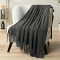 thumbnail image 5 of PAVILIA Dark Gray Knit Throw Blanket for Couch Bed, Soft Knitted Farmhouse Sofa Throw for Living Room, Lightweight Decorative Summer Throw Blanket for Chair, Outdoor Textured Boho Blanket, 50x60, 5 of 9