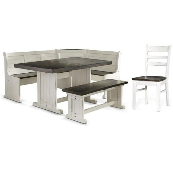 Home Square 2-Piece Set with Breakfast Nook Set and Chair in White & Dark Brown