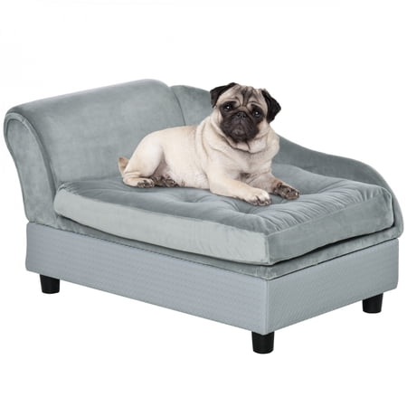 PawHut Fancy Small Dog Sofa Bed Cushy 3" Foam Pet Couch with Hidden Storage Modern Design for Puppies & Small Breeds Gray