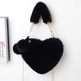 thumbnail image 4 of 2 Pieces Valentine's Day Furry Purse Soft Fluffy Heart Handbags for Women Girls Valentines Day Cute Present - Black + Red, 4 of 5