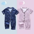 thumbnail image 5 of Kids Toddler Baby Girl Boy Satin Pajamas Set Short Sleeve Button Down Pajama Shirt Top+Pants Bottoms Sleepwear Outfits, 5 of 6