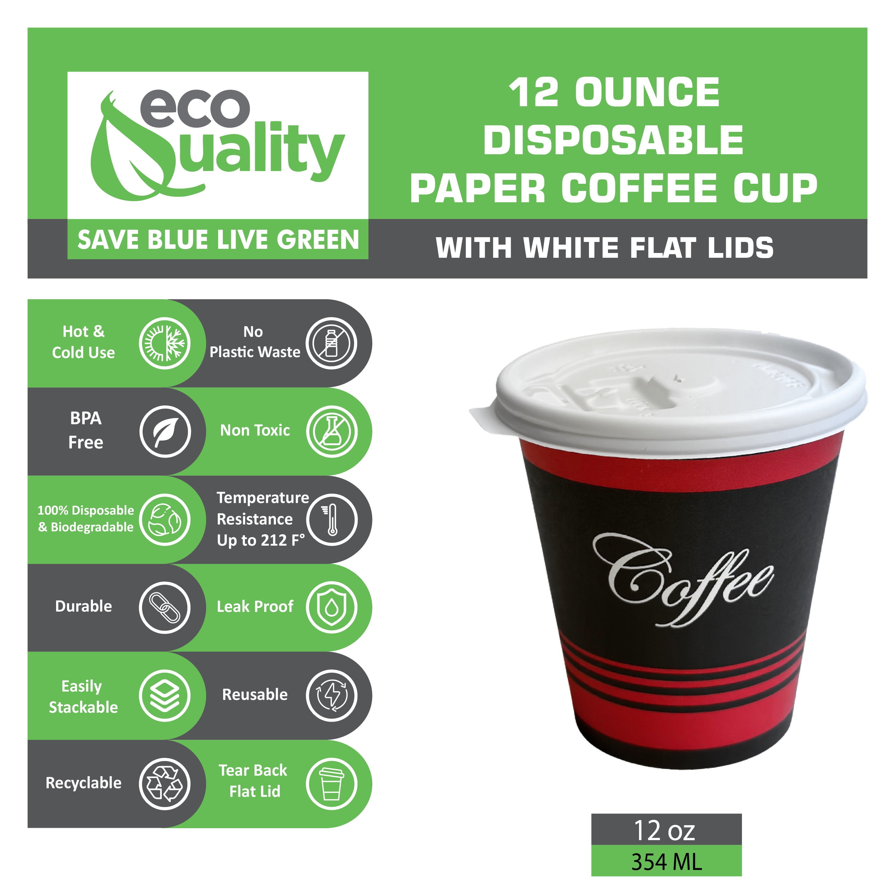 RACETOP Paper Coffee Cups 8 oz 500 Pack, Disposable Paper Cups, Hot Coffee Cups for Office,Party,Home