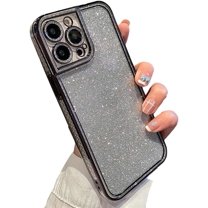 for iPhone Case,Luxury ElectroPlated Glitter Sparkle Sparkly Rhinestone Frame Bumper Camera Lens Protection Soft Shockproof Phone Case (Black,iPhone 13 Pro)