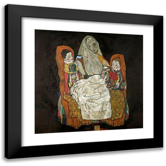 Egon Schiele 12x12 Black Modern Framed Museum Art Print Titled - Mother with Two Children III (1915-1917)