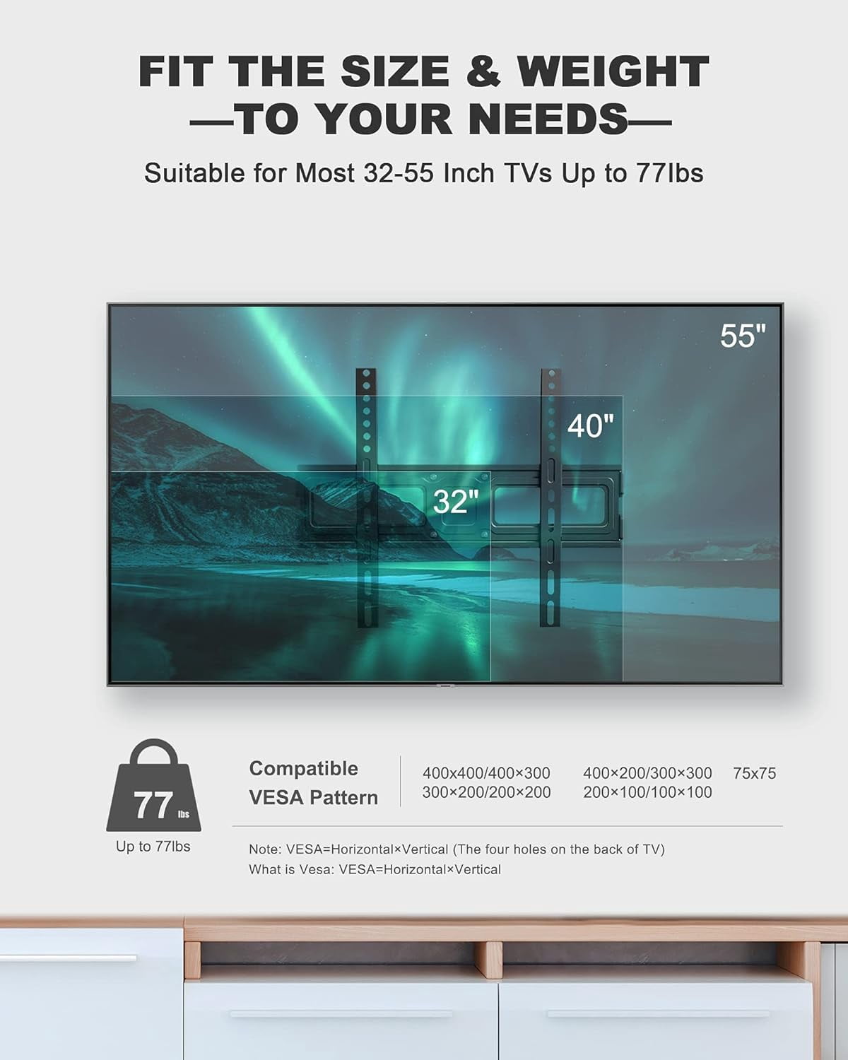 Full Motion TV Wall Mount, Heavy Duty Single Articulating Arms TV Bracket for Most 32-55 Inch Flat Curved TVs, Up to