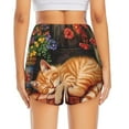 thumbnail image 2 of Lsque Sleeping Cat Flowers Printed Women's Running Shorts with Liner Pockets,Elastic Quick Dry Workout Athletic Gym Yoga Shorts,Womens High Waist Shorts-XX-Large, 2 of 9