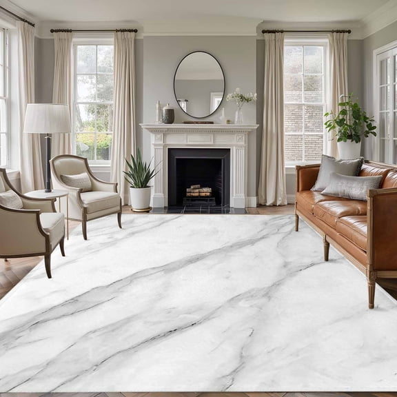 Area Rug for Living Room, Marble Non-Slip Indoor Large Carpet for Bedroom/Dining Room, Modern Grey White Rock Monochrome Simple Washable Low-Profile Rectangle Floor Runner Rugs - 5 x 8 Ft