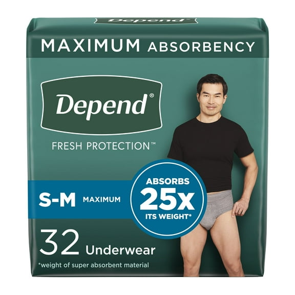 Depend Fresh Protection Disposable Underwear Male Waistband Style Small / Medium, 53748, 64 Ct