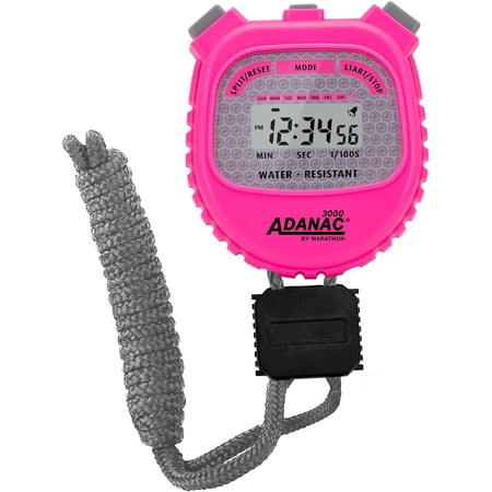 Adanac 3000 Digital Stopwatch Timer, Neon Pink - High Precision Accuracy to 1/100th Seconds Water, Dust & Shock Resistant 46” Lanyard Included