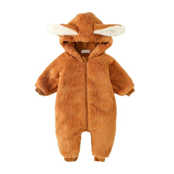 Unisex Winter Warm Baby Girls Romper Jumpsuit with Animal Cartoon Design Hooded Long Sleeve Cozy Outfit for Toddler Playwear Coffee 9 Months-12 Months