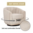 thumbnail image 3 of HIUU 32"Swivel Accent Chair Wood Base,Beige Chenille Armchair,Curved Back Swivel Chair,Modern Accent Chairs for Lliving Room, 3 of 9