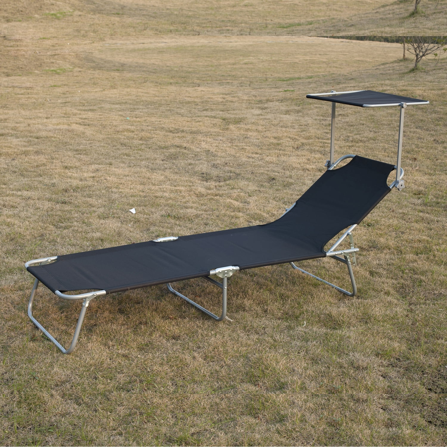 Reclining Chair Folding Lounger Garden Outdoor Adjustable w/ Sun Shade