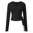 thumbnail image 4 of MIXUE Boho Tops For Women Summer Solid Color Lace V Neck Long Sleeve Hollow Trendy Casual Yoga Sports Pullover Shirts For Women Tee Shirts Daily-Wear,Black,M, 4 of 5