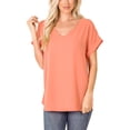 thumbnail image 4 of KOGMO Womens Short Sleeve V Neck Solid Woven Top Tee (S-3X), 4 of 6