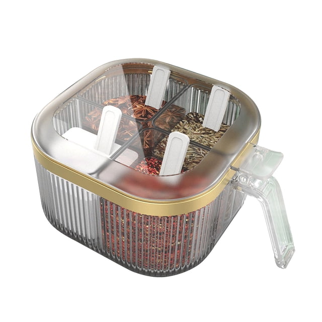 AYktou Home Organizers and Storage 4 Compartment Seasoning Box With Separate Spoons, Ingredients, 4 Enclosed Storage Compartments, Seasoning Box With Lid Condiment Box, 4 Compartment