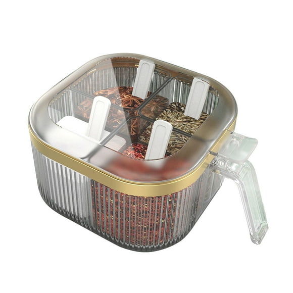 Lksixu 4 Compartment Seasoning Box With Separate Spoons, Ingredients, 4 Enclosed Storage Compartments, Seasoning Box With Lid Condiment Box, 4 Compartment Storage Bins Organizers and Storage