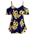 thumbnail image 2 of Débardeurs d'Entraînement Grande Taille pour Femmes Été, Blouse à Manches Courtes Froides Imprimée Tournesol avec Volants Bleu, 2 of 6