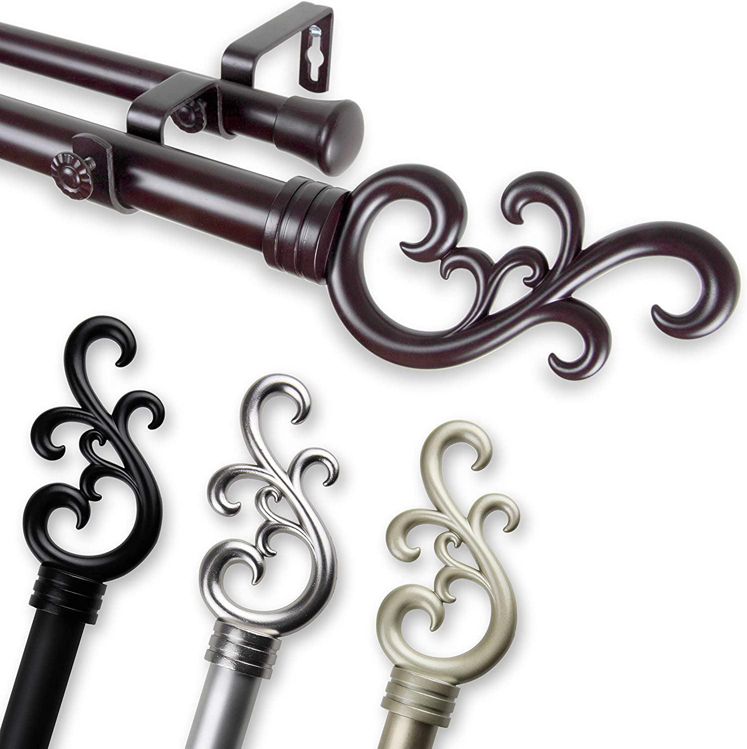 Naureen 1" dia. Double Curtain Rod 48-84 inches - Black