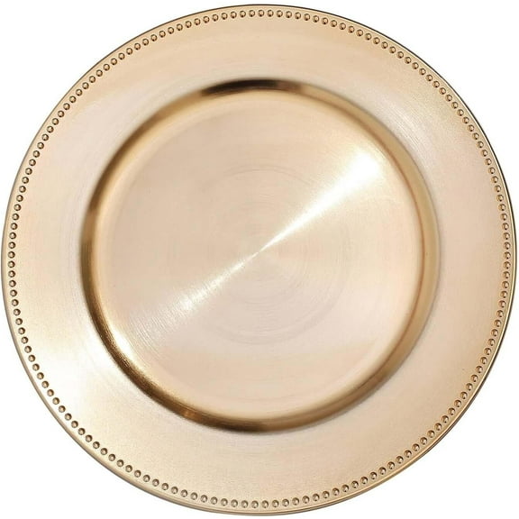 Brezey 6 pcs 13" Gold Beaded Round Charger Plates for Tabletop Decor Holiday Wedding Catering Event Decoration