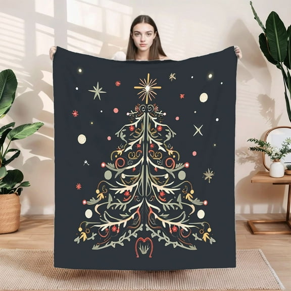 Stylish Flannel Blanket - Soft Cozy and Warm with Elegant Swirls and Stars Design Perfect for Sofa Travel Bed and Chair