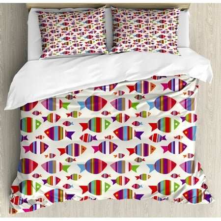 Kids Duvet Cover Set Underwater Aquarium Inspired Pattern With