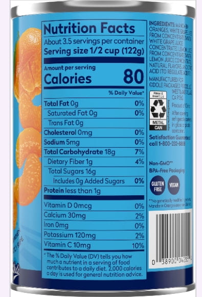 Dole Mandarin Oranges in 100% Fruit Juice From Concentrate**, 15 oz Can