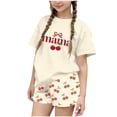 thumbnail image 2 of CYRBOKO Kids Girls Outfit Sets for Girls, Gift Elastic Waist Summer Casual T-shirts and Shorts Two-Piece Sets Beige Size 14-15 T, 2 of 5