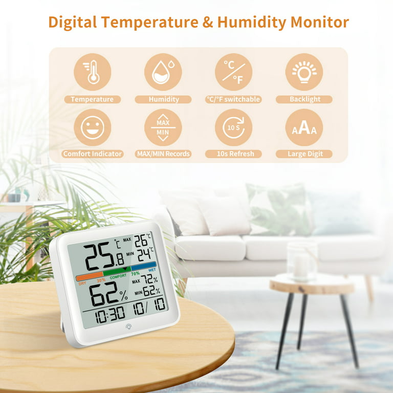VOCOO Humidity Gauge Indoor Thermometer - Digital Indoor Humidity Sensor  Room Thermometer with Temperature Humidity Monitor, Accurate Hygrometer  Temp