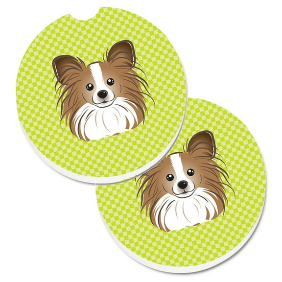Carolines Treasures BB1310CARC Checkerboard Lime Green Papillon Set of 2 Cup Holder Car Coasters Large multicolor