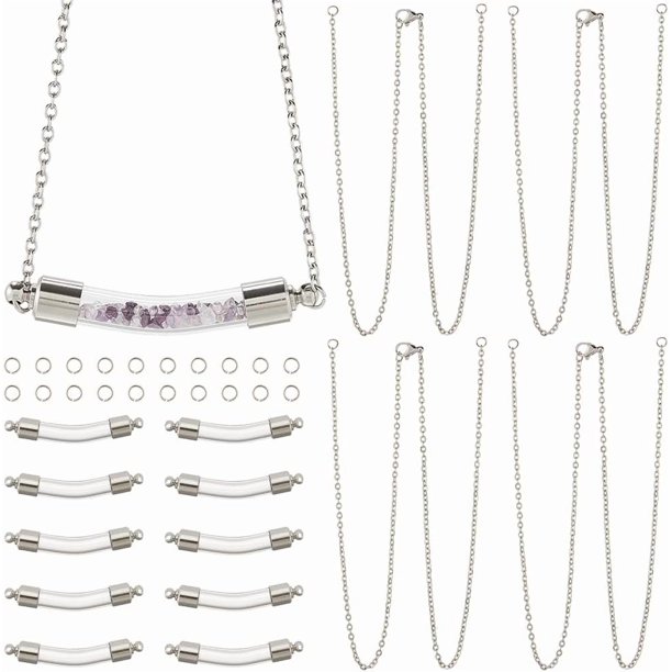 Kit de collar de viales para hacer uno mismo, 10 unidades, con tapas de rosca transparentes vacías, de acero inoxidable 304.