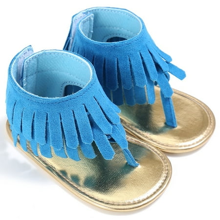 

FYCONE Baby Girls Summer Sandal Fashion Breathable Tassel Soft Sole Crib Shoes Anti-slip Flip Flop Newborn 0-18M