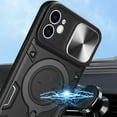 thumbnail image 4 of Heavy Duty Case for iPhone 12 Pro 6.1 inch, Camera Lens Sliding Cover with Hidden Bracket Magnetic Car Mount Holder, Rugged PC+TPU Hybrid Military Grade Shockproof Lens Protection Case,Black, 4 of 12