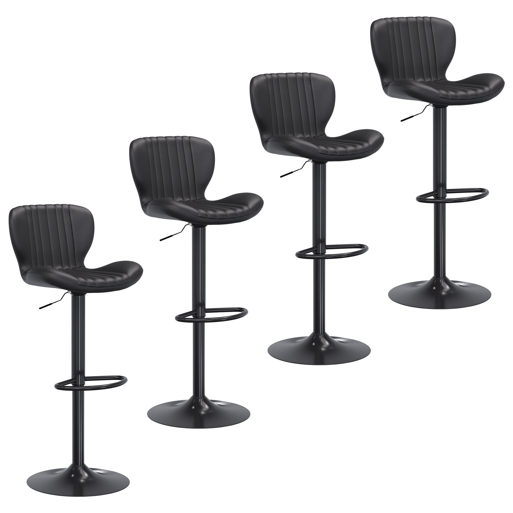 Walsunny Adjustable Bar Stools Set of 4 Leather Upholstered Swivel Counter Stools Counter Height Bar Stools with Large Base, Room Bar, Black