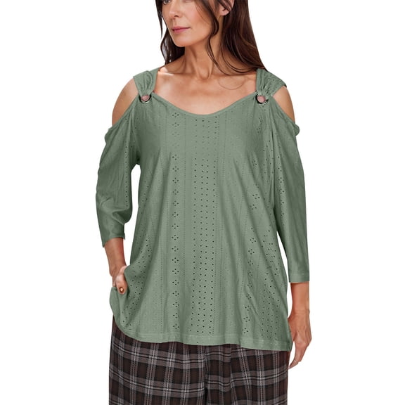 Women's Tops Sevevn 2025 Women's Fashion Casual Solid Color Shoulder Leakage Short Sleeve Pullover Top