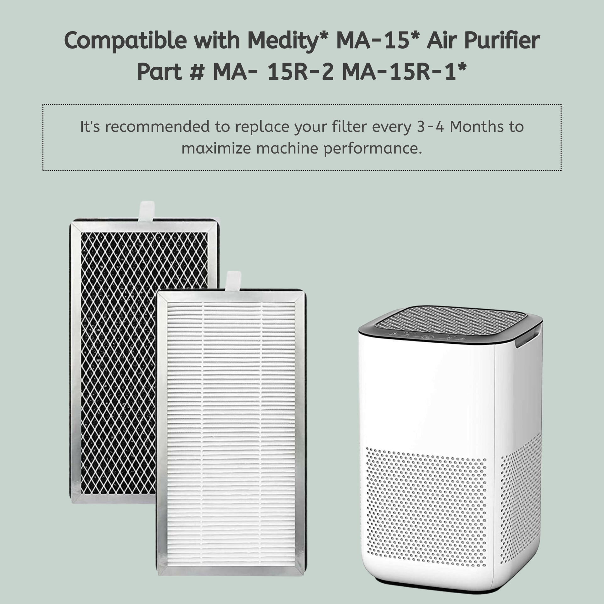 Nispira MA-15R True HEPA Replacement Filter Activated Carbon Compatible with Medify Air MA-15 Air Purifier. 6 Packs