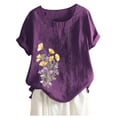thumbnail image 2 of ALLLIST Short Sleeve Spring Tops for Women 2024 Trendy Crew Neck Floral Purple Embroidery Casual Button Blouses Ladies Tops and Blouses, 2 of 3