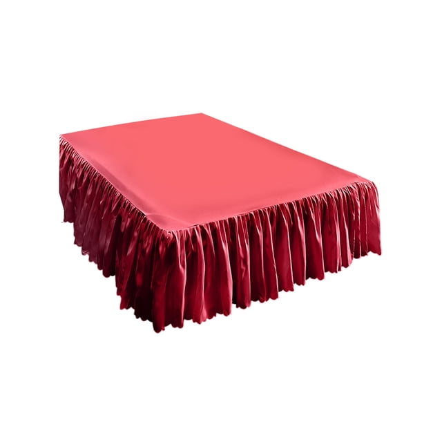 SIYTUAU Bed Skirt With Ruffled Lace Elastic Straps Full Coverage Dust Ruffle Queen Size 78.74X59.06 Inches Red
