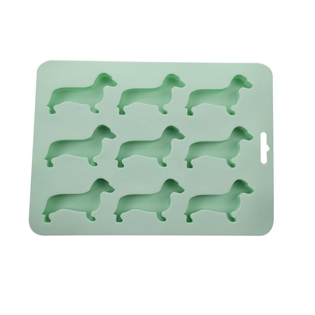 Bandeja de cubitos de hielo de teckel - Juego de 1 molde de silicona para bebidas, chocolate, caramelos y jabón, 9 cubos en forma de salchicha, 2,5"L, apta para lavavajillas