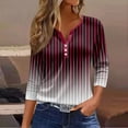 thumbnail image 2 of LISTHA 3/4 Length Sleeve Womens Tops Casual Loose Fit Henley Neck T Shirts Cute Print Three Quarter Length Tunic Tops Wine M, 2 of 5