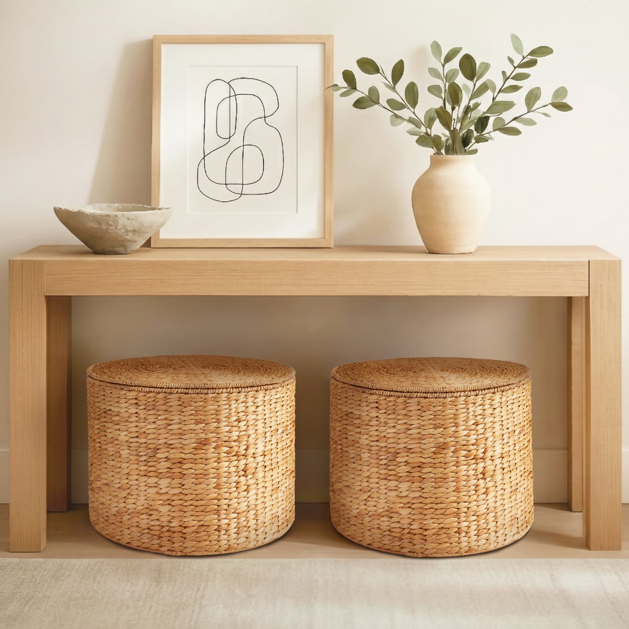 Best Choice Products Large Round Storage Ottoman W/ Lid, Handwoven Water Hyacinth Footstool - Natural