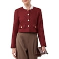 thumbnail image 1 of CHAQUETA CORTA DE TWEED PARA MUJER INSPIRADA CHIC SIN COLLAR CON BOTONES DE MANGA LARGA PARA TRABAJO OFICINA TIPO BLAZER 2XL ROJO OSCURO, 1 of 5