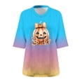 thumbnail image 3 of Junur Plus Size V Neck Pumpkin T-Shirt Women Gradient Halloween Tees Casual Loose Short Sleeve Fall Holiday Tops S-5XL, 3 of 3