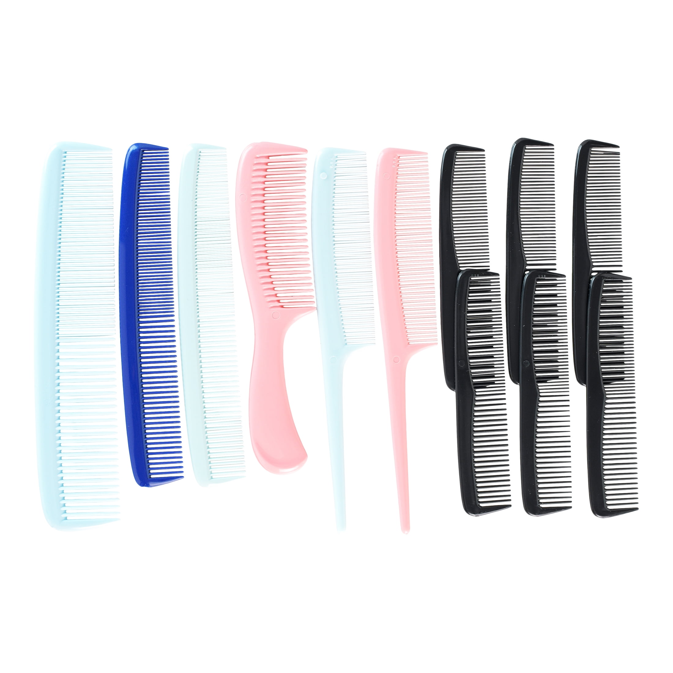 Conair Classic Sustainable Plastic Styling Hair Comb Variety Pack, Black, Blue, and Pink, 12 Ct