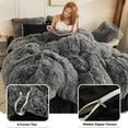 thumbnail image 5 of LIFEREVO 3 Pieces Luxury Plush Shaggy Faux Fur Duvet Cover Set Furry Bed Set(1 Fluffy Fuzzy Comforter Cover + 2 Pompoms Fringe Quilted Pillow Shams), Zipper Closure, Queen Size, Ombre Black, 5 of 7