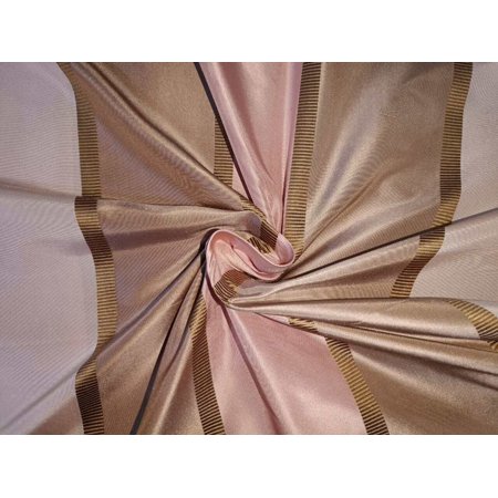 100% SILK TAFFETA FABRIC Light Pink Dark Pink with Brown jacquard stripes-54" wide Taf#S114