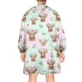 thumbnail image 2 of Green Highland Cow Flower Pattern Wearable Oversized Blanket,Wearable Blanket Hoodie for Adults,Cozy Hooded Blankets with Super Pockets,Super Warm Fuzzy Pullover for Women & Men, 2 of 6