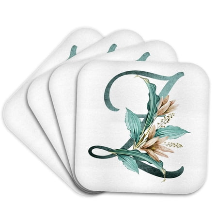 3drose, Green Boho Lily Monogram Initial Z, Set of 4 Coasters - Cork