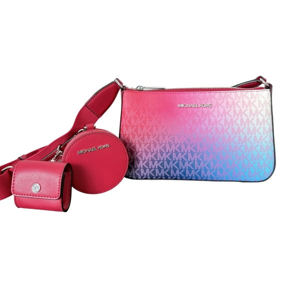 Michael Kors Women's Jet Set Small Ombré Signature Logo Crossbody Bag with Earbud Case and Coin Pouch ( Dark Raspberry Multi)