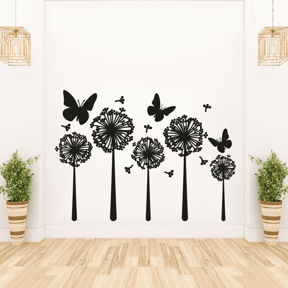 Flower Butterfly Butterflies Garden Flowers Floral Spring Silhouette Vinyl Design Wall Sticker Wall Art Wall Decal Boy Girl Kid Room Bedroom Gardener Home Decor Stickers Decoration Size (22x30 inch)